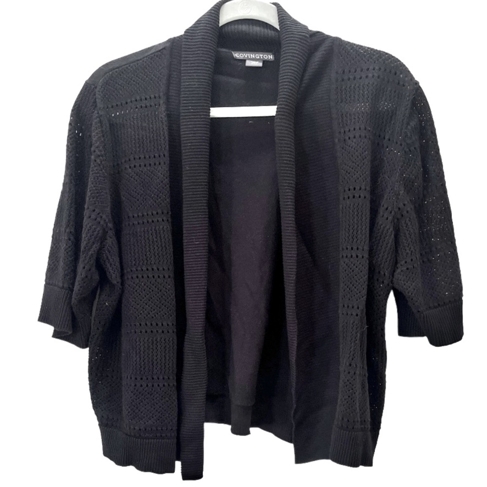Covington Black Knit Short‎ Sleeve Open Cardigan Sweater
